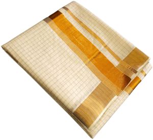 Kerala Cotton Gold Check Saree