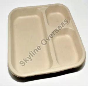 Sugarcane Bagasse 3 Compartment Brown Plate