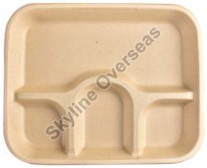 Sugarcane Bagasse 4 Compartment Brown Plate