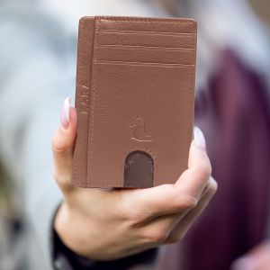 kara unisex tan leather card holder