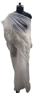 White Chikan Saree