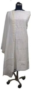 White Cotton Chikankari Unstitched Suit