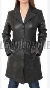 Ladies Black Leather Long Coat