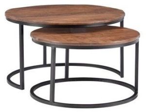 Wood Top Iron Round Table Set