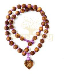 Tulsi Radha Carved Neck-beads Mala Necklace With Hand-Knotted Macrame Finished Tulsi mala