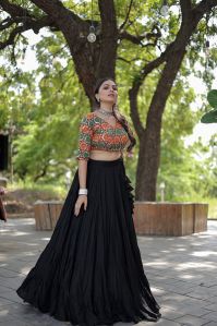 AF5100 Ladies Black Full Stitched Lehenga Choli