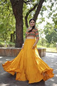 AF5102 Ladies Yellow Full Stitched Lehenga Choli