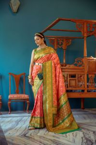 AF833 Ladies Gajri Zari Woven Patola Silk Banarasi Saree with Blouse