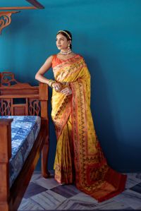 AF839 Yellow Zari Woven Patola Silk Banarasi Saree with Blouse