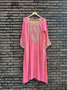 Kashida Work Peach Pink Kurta