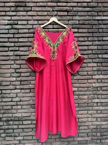 Kashida Work Muslin Magenta Kaftan