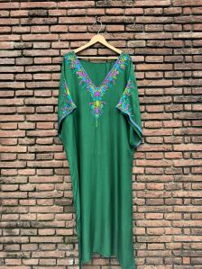 Muslin Green Kashida Work Kaftan