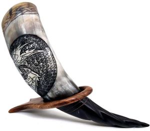 Viking horn with wooden stand