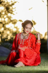 Red suit with embroidered