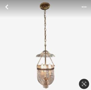 Pendant St Lambert Etched Bell Jar Lid Light Belgian Brass