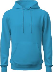 men's fleece plain sky blue hoodie with 300 GSM, size S/M/L/XL