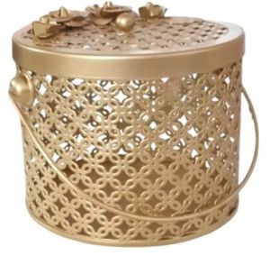 Golden Gift Hamper Basket with Lid