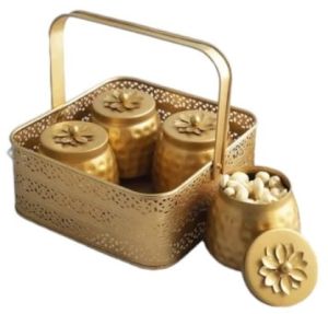 Metal Gifting Basket With Dry Fruit Jar Set