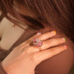 Pink and White Enamel Diamond Ring