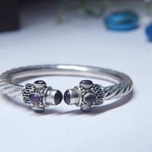 Regal Amethyst Twisted Silver Bangle