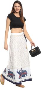 Ladies Rayon White Printed Skirt