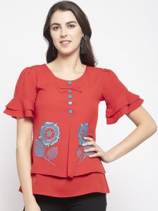 Ladies Red Embroidery Top