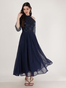 Ladies Royal Blue Georgette Gown