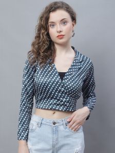 Ladies Satin Dot Print Blue Top