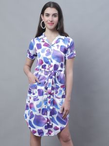 Ladies Satin Printed One Piece Dress