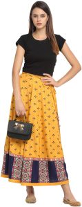 Ladies Rayon Yellow Printed Skirt