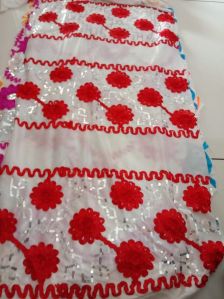 Red & White Polyester Embroidery Mandap Fabric