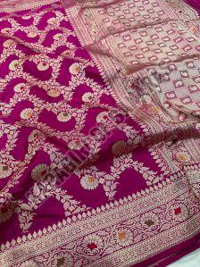 Handloom Banarasi Pure Katan Silk Kadwa Minakari Jangla Saree