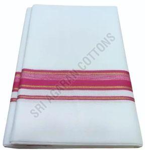 Mens Pink Border Cotton Dhoti