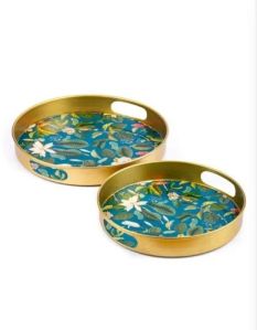 Metal Magnolia Blue Tray Set