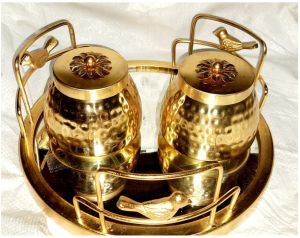 Metal gold plated tray cum jar set