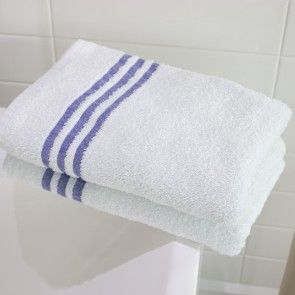 White Leisure Cotton Bath Sheet Blue Headers