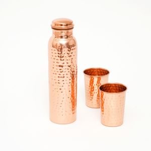 Copper Hammered Glass Bottle Set