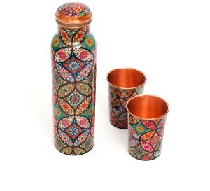 Copper Meena Printed Bottle Glass Set