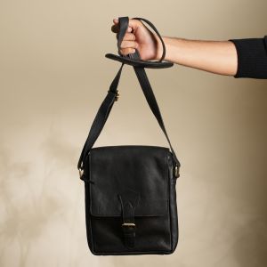 Mens Black Leather Side Bag