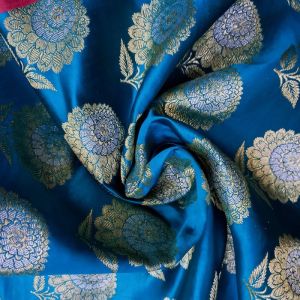 Turquoise Blue Gaji Silk Fabric