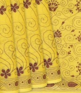 Yellow Spiral Motifs Handloom Ladies Bengal Cotton Saree