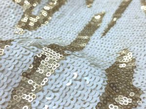 White & Gold Designer Sequins Embroidery fabric