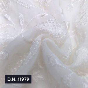 White & Silver Sequence Floral Jaal Georgette Fabric for Blouses & Dresses