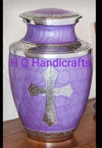 Triesty Cross Engraving with Enameled Handmade Cremation Ash Urn