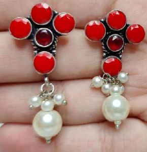 Silver Replica Earring with Pearls for women and Girls