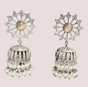 Silver Replica Peach Stone Jhumka Earrings for Women and Girls