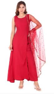 magnetism red side slit pant dupatta kurta set