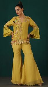 Women Yellow Sharara Pants With Top