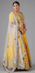 Yellow Basanti Mirror Woman Lehenga