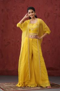 Yellow Sharara Cape Woman Dress